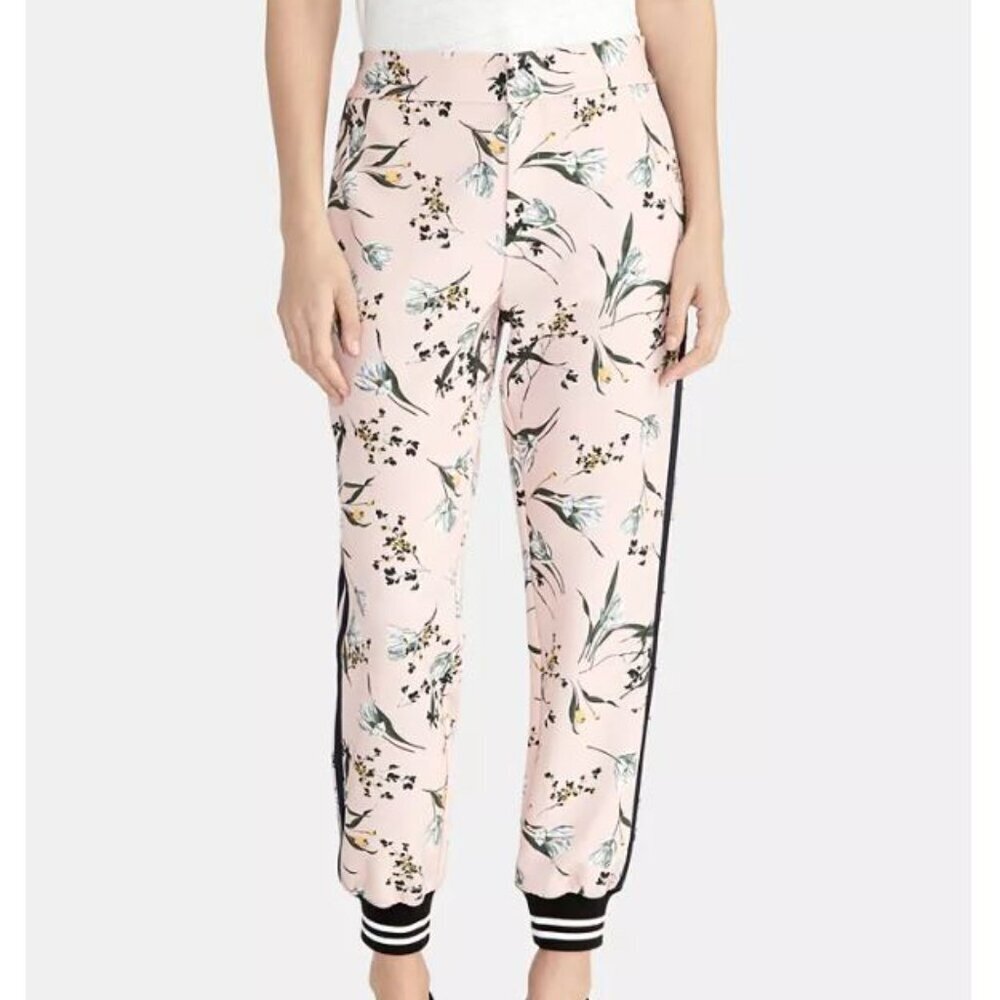 Stylish RACHEL Rachel Roy Pink and Black Floral Print Joggers - Size S